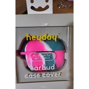 Heyday Earbud Case Cover for AirPods Pro Gen 1 and 2 Pink Teal Marble Silicone